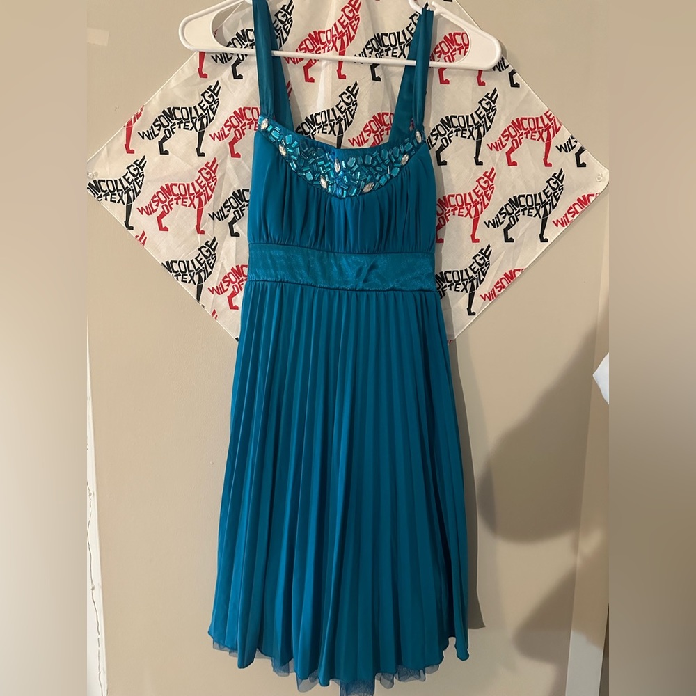 Blue Bejeweled Neck Mini Dress